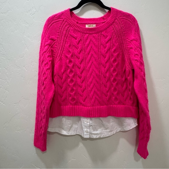 Maeve Anthropologie Layered Cable Knit Hot Pink Sweater Women's Medium - Picture 4 of 12